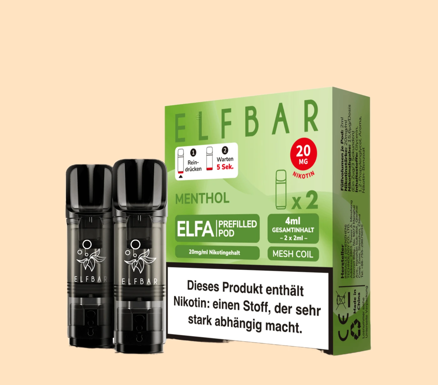 elfbar pods inhaltsstoffe Elfa Menthol (2 Stk.) elfbar pods Elfbar ELFA TURBO Basisgerät, Best disposable vape Flavours:Mad blue