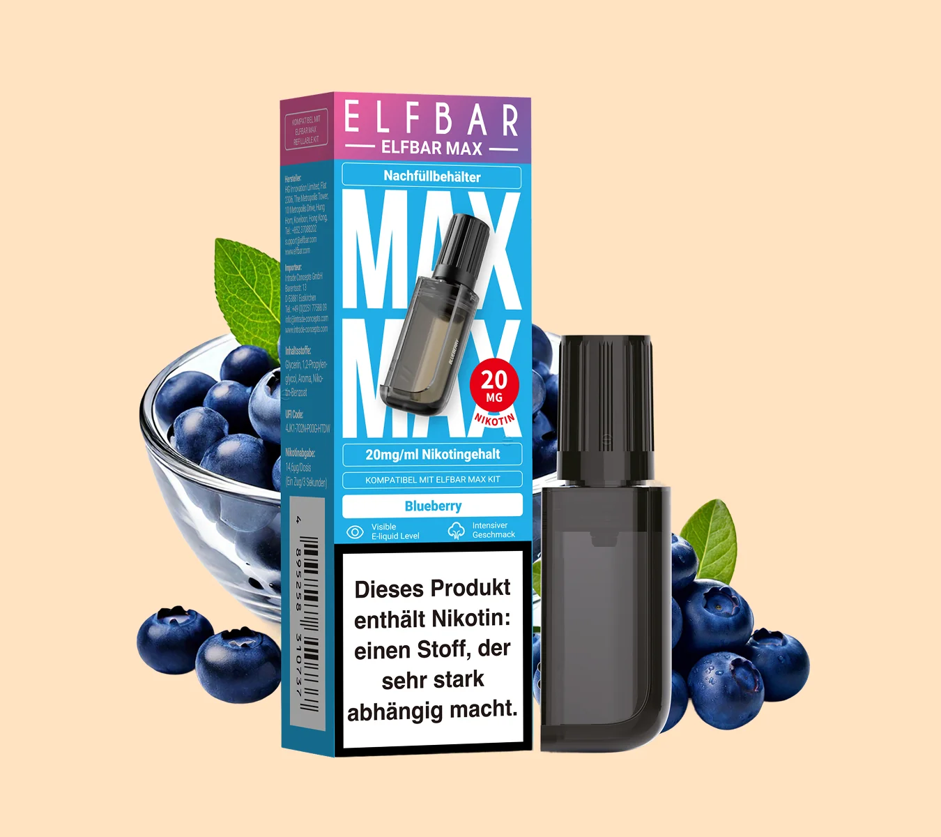 elfbar max befüllen Elf Bar MAX – Blueberry Refill Pod Nachfüllkartusche 10ml/20mg main image 0
