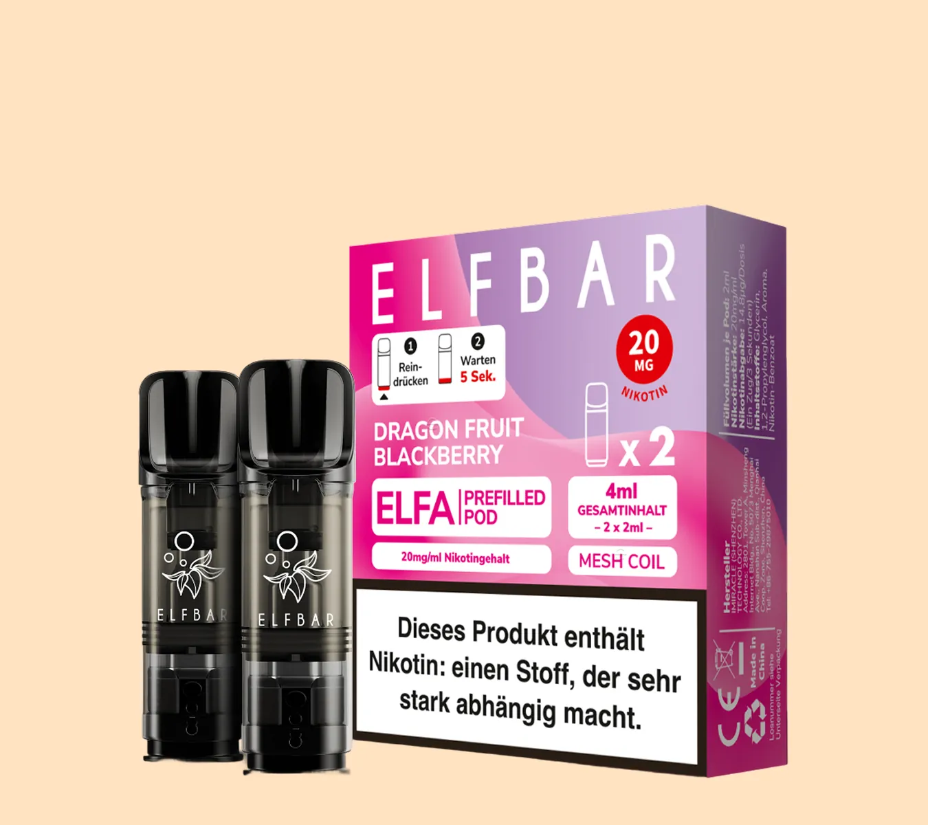 elfbar pods drachenfrucht Elfbar Elfa Dragon Fruit Blackberry Pods (2 Stk.)