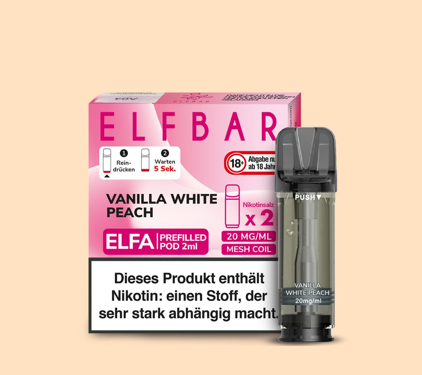 elfbar vanille pods Elfa Vanilla White Peach (2 Stk.) elf bar pods geschmack Elf Bar usp_Entry-Level Flavour:Elfturbo